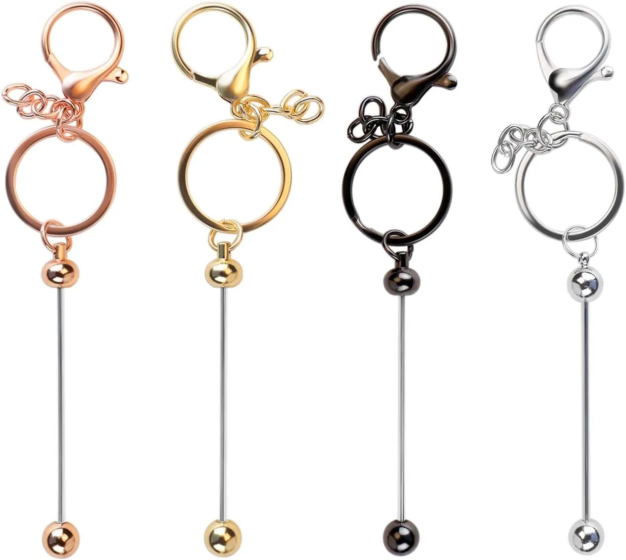 4 Pcs Beadable Keychains Bars Keychain Making for DIY Gift Blank Beaded Bar DIY Bead Jewelry Key Metal Keychain for Crafts Keychain Keychain Bar for Bead Bulk Bead Key Pendant Keychain Making Supplies
