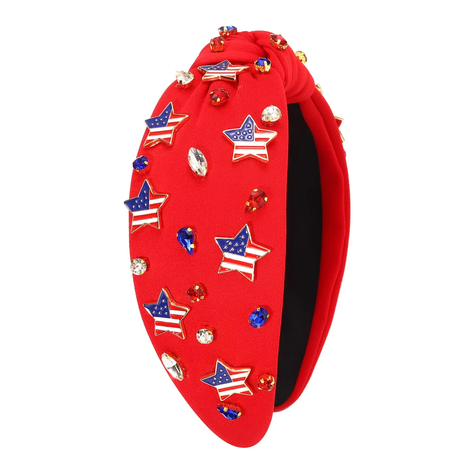 4th of July Headbands for Women, 4th of July Accessories, American Flag Patriotic Headbands, Rhinestone Pearl Knotted Hairbands Beads Embellished Jeweled Headband Holiday Gifts (Star B - Red)