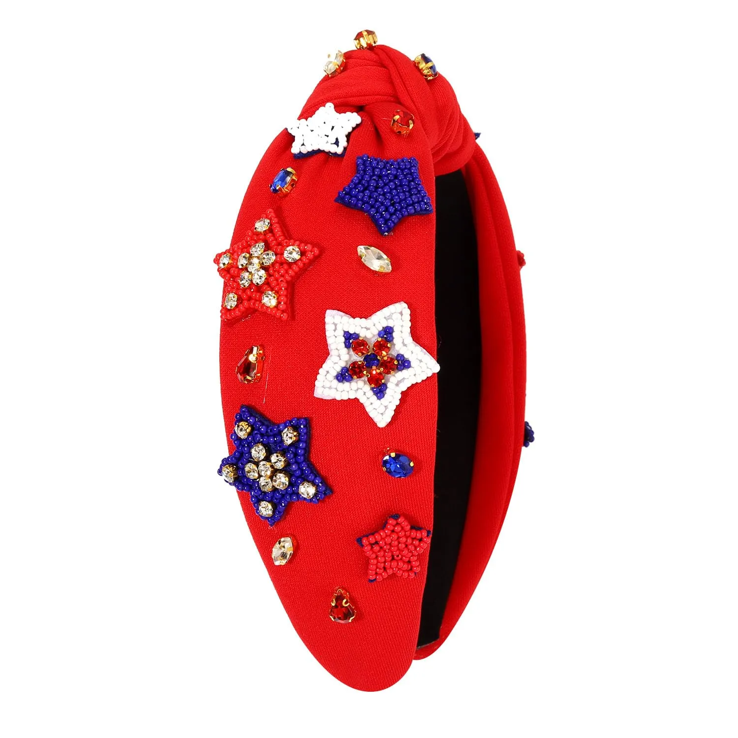 4th of July Women's Headbands - American Flag Star Rhinestone Knotted Headbands for Patriotic Outfits (Star A-Red)
