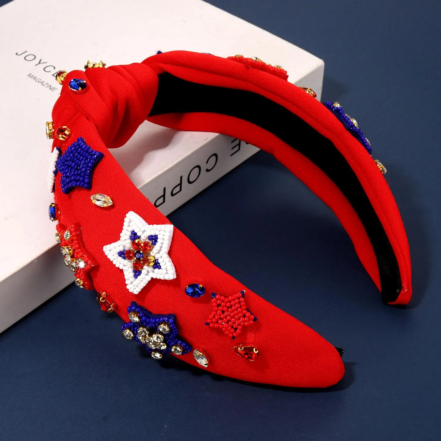 4th of July Women's Headbands - American Flag Star Rhinestone Knotted Headbands for Patriotic Outfits (Star A-Red)