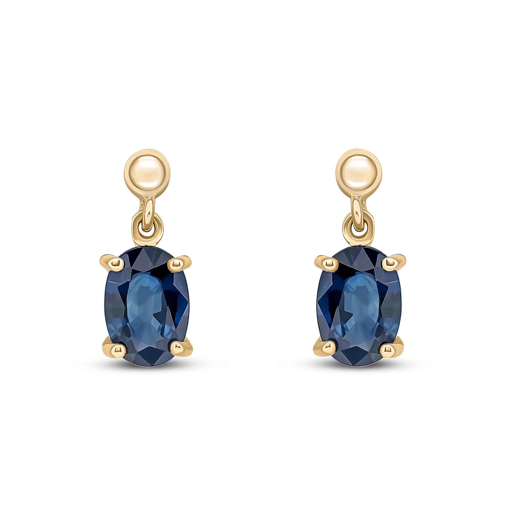 9ct Yellow Gold Oval Sapphire Drop Earrings