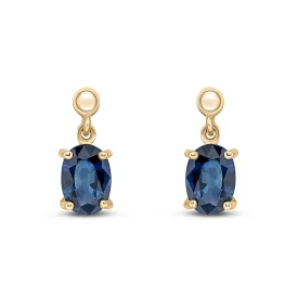 9ct Yellow Gold Oval Sapphire Drop Earrings
