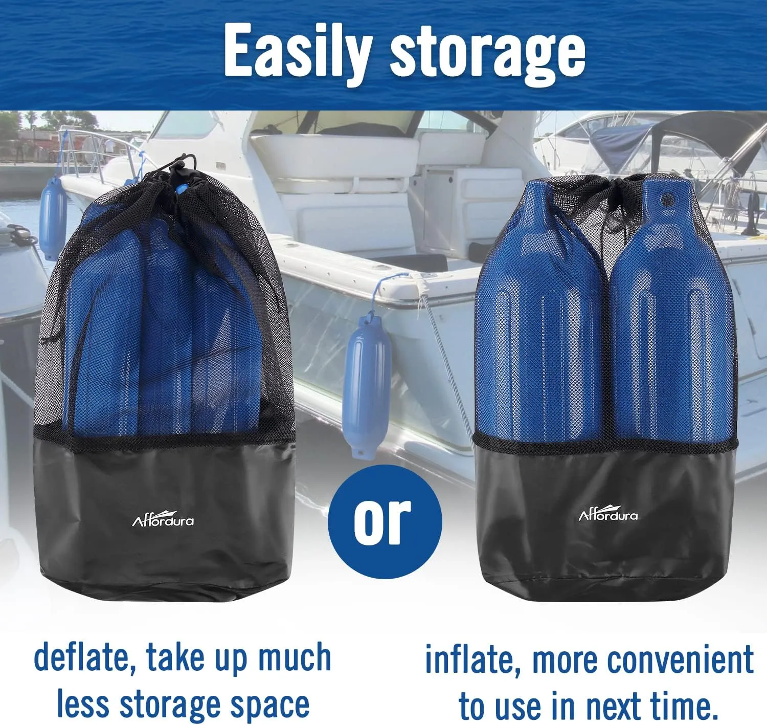 Affordura Boat Fender 4 Pack Boat Bumpers Fenders with 4 Ropes, Boat Bumpers for Pontoon Boat Fenders Inflatable