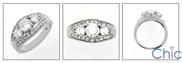 Anniversary .8 TCW Round in Prongs and Pave Cubic Zirconia Cz Ring 14K White Gold