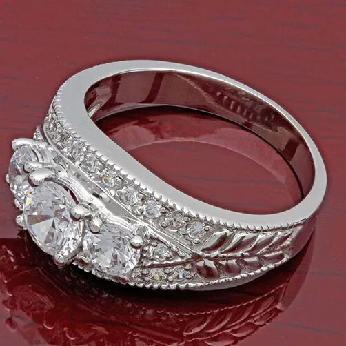 Anniversary .8 TCW Round in Prongs and Pave Cubic Zirconia Cz Ring 14K White Gold