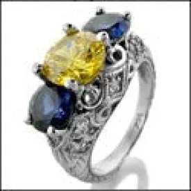 Anniversary Round Canany Ct Sapphire Antique Style Cubic Zirconia Cz Ring