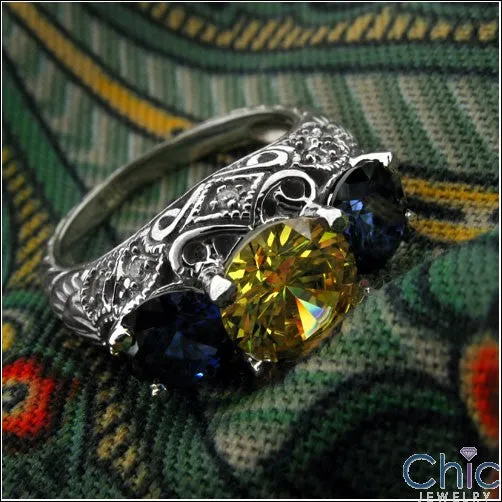 Anniversary Round Canany Ct Sapphire Antique Style Cubic Zirconia Cz Ring