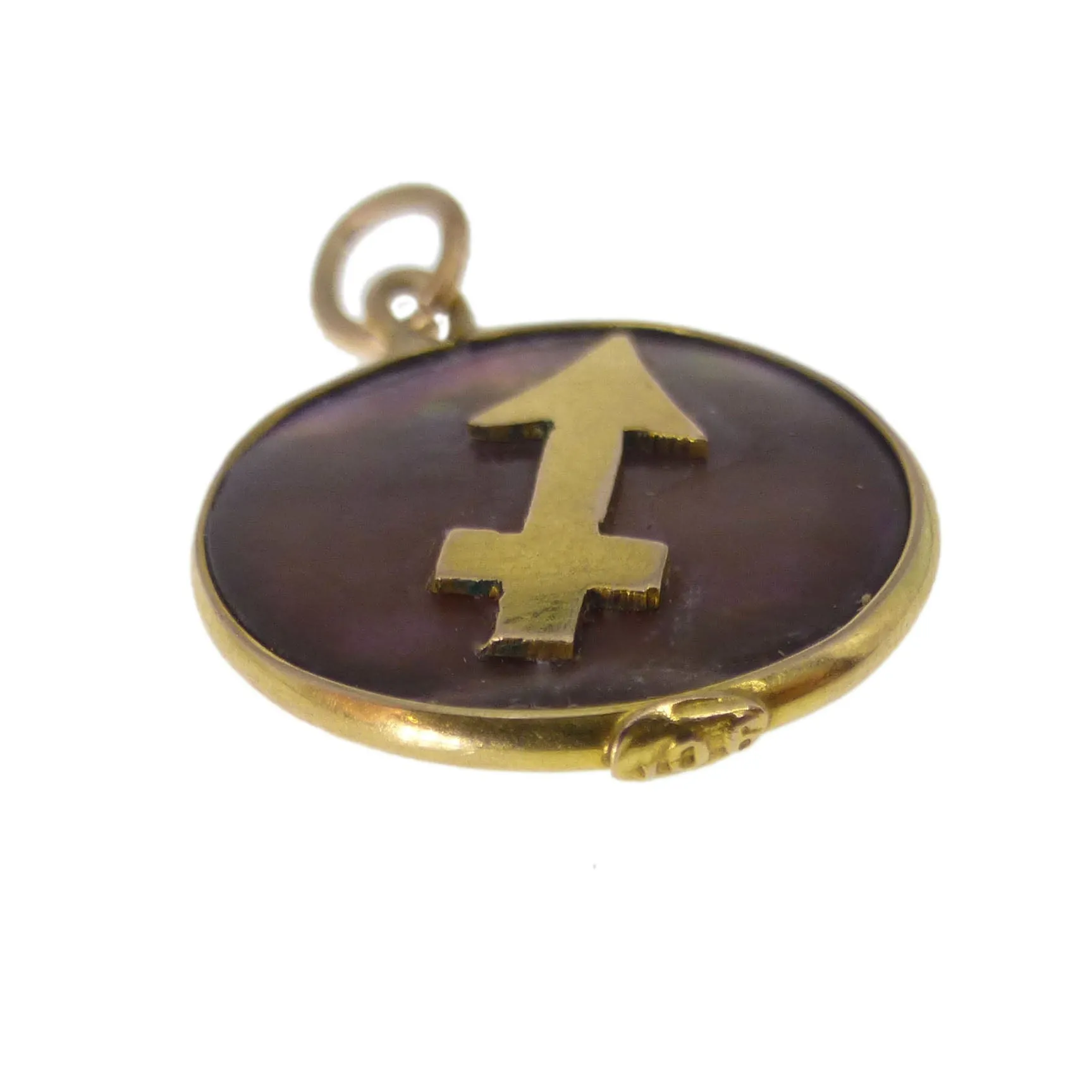 Antique 9ct Gold Mother Of Pearl Arrow Charm