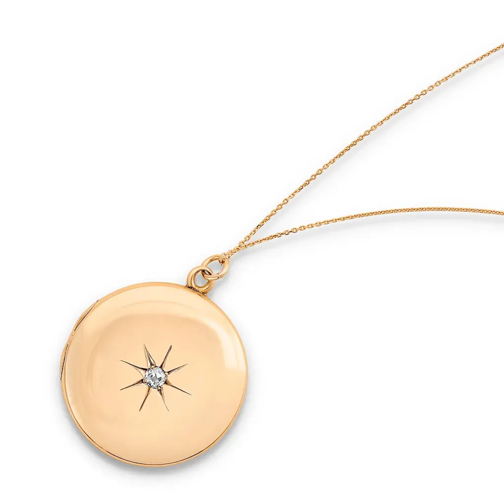 Antique Victorian 0.36ct Diamond Large Round 9ct Gold Locket Necklace