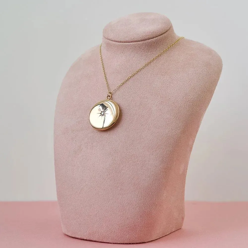 Antique Victorian 0.36ct Diamond Large Round 9ct Gold Locket Necklace