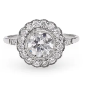 Art Deco Inspired 1.01 Carat Diamond Platinum Cluster Ring
