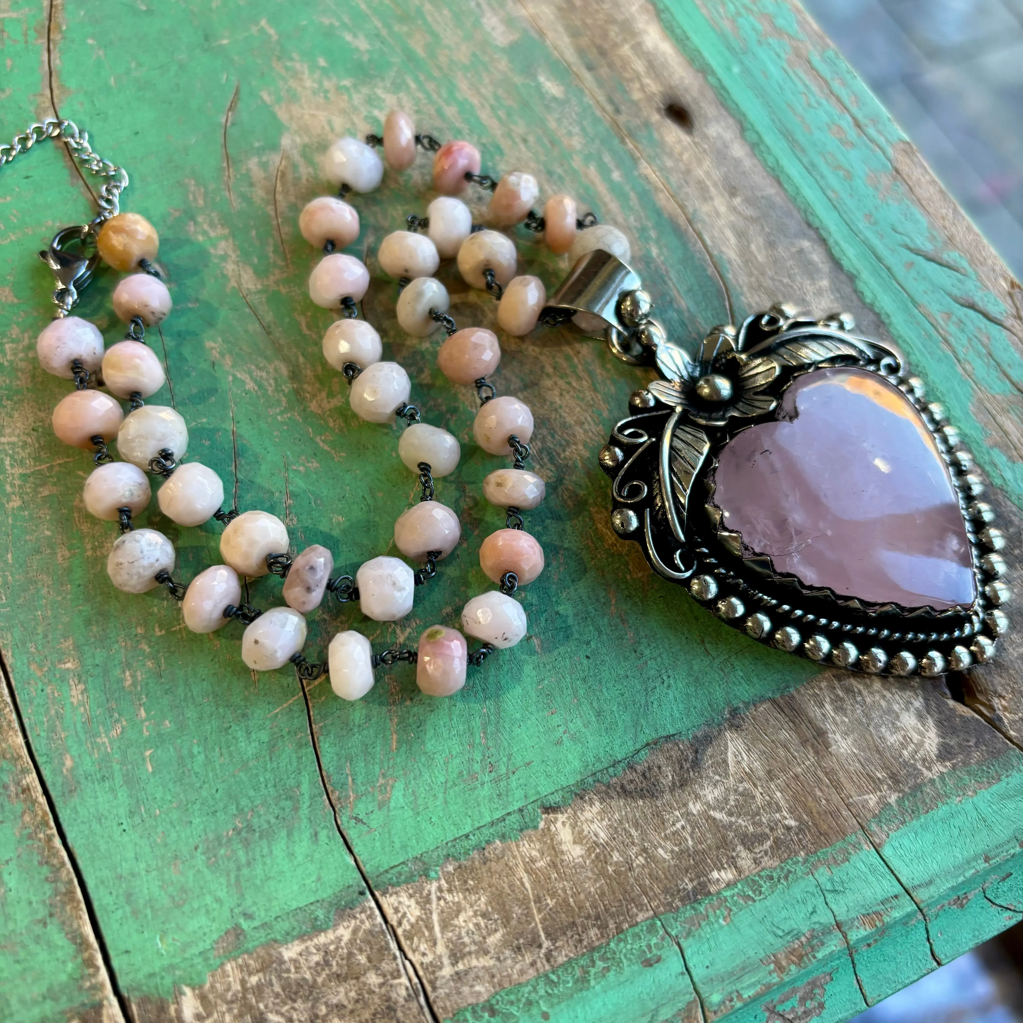 Baby Pink Sacred Heart Necklace or Earrings