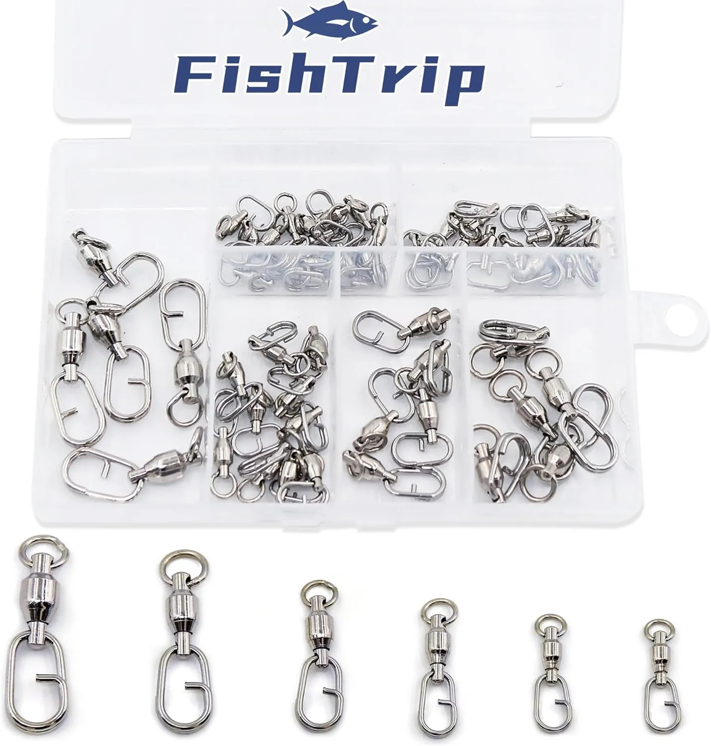 Ball Bearing Swivel with Oval Split Rings - 25pcs Snap Swivels Fishing Tackle Saltwater Freshwater