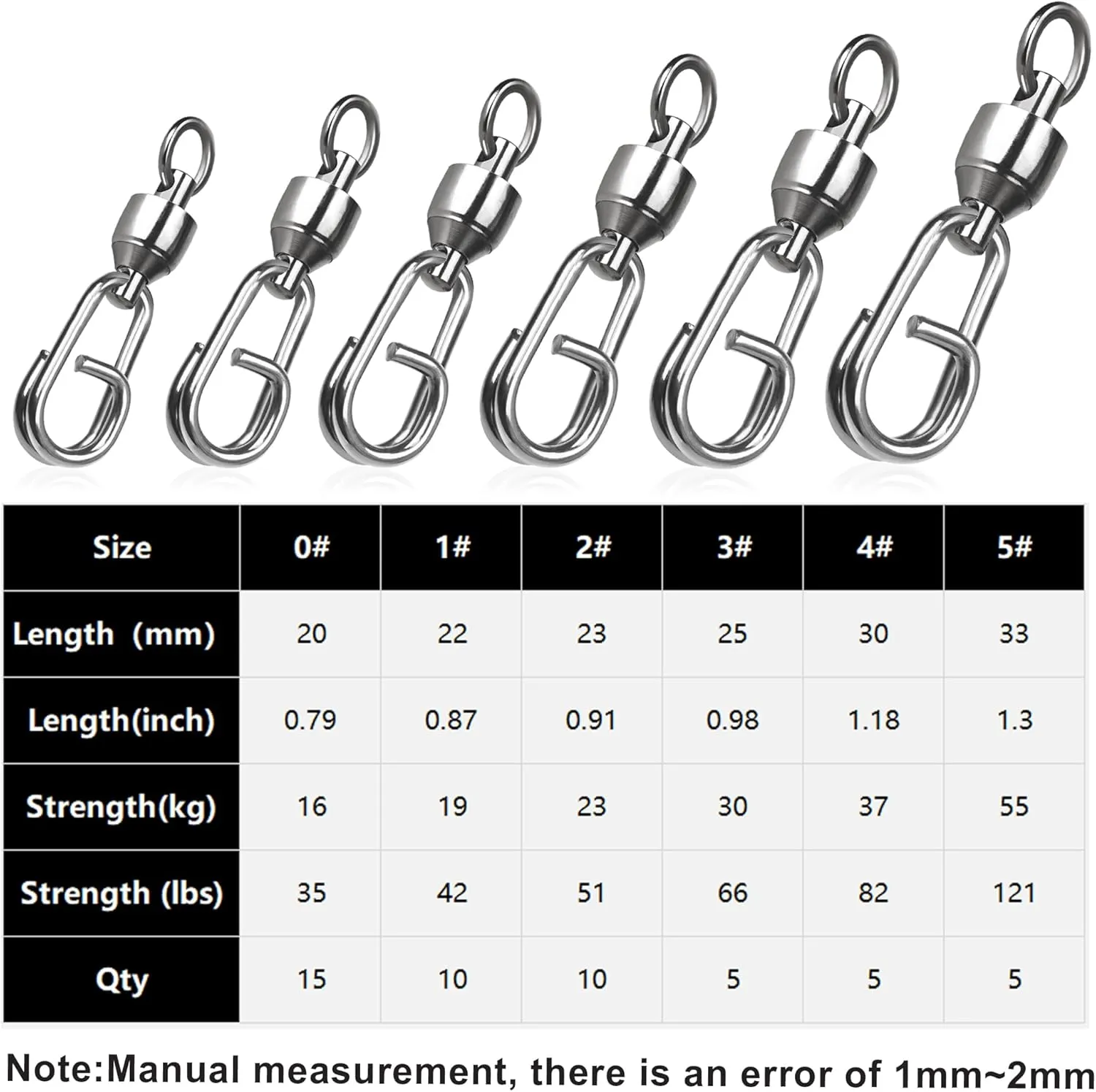 Ball Bearing Swivel with Oval Split Rings - 25pcs Snap Swivels Fishing Tackle Saltwater Freshwater