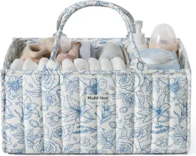 Blissful Diary Floral Diaper Caddy Organizer, Stylish Nursery Storage Basket, Gift for Baby Shower, Baby Registry Must Have, Newborn Essentials, Blue Floral