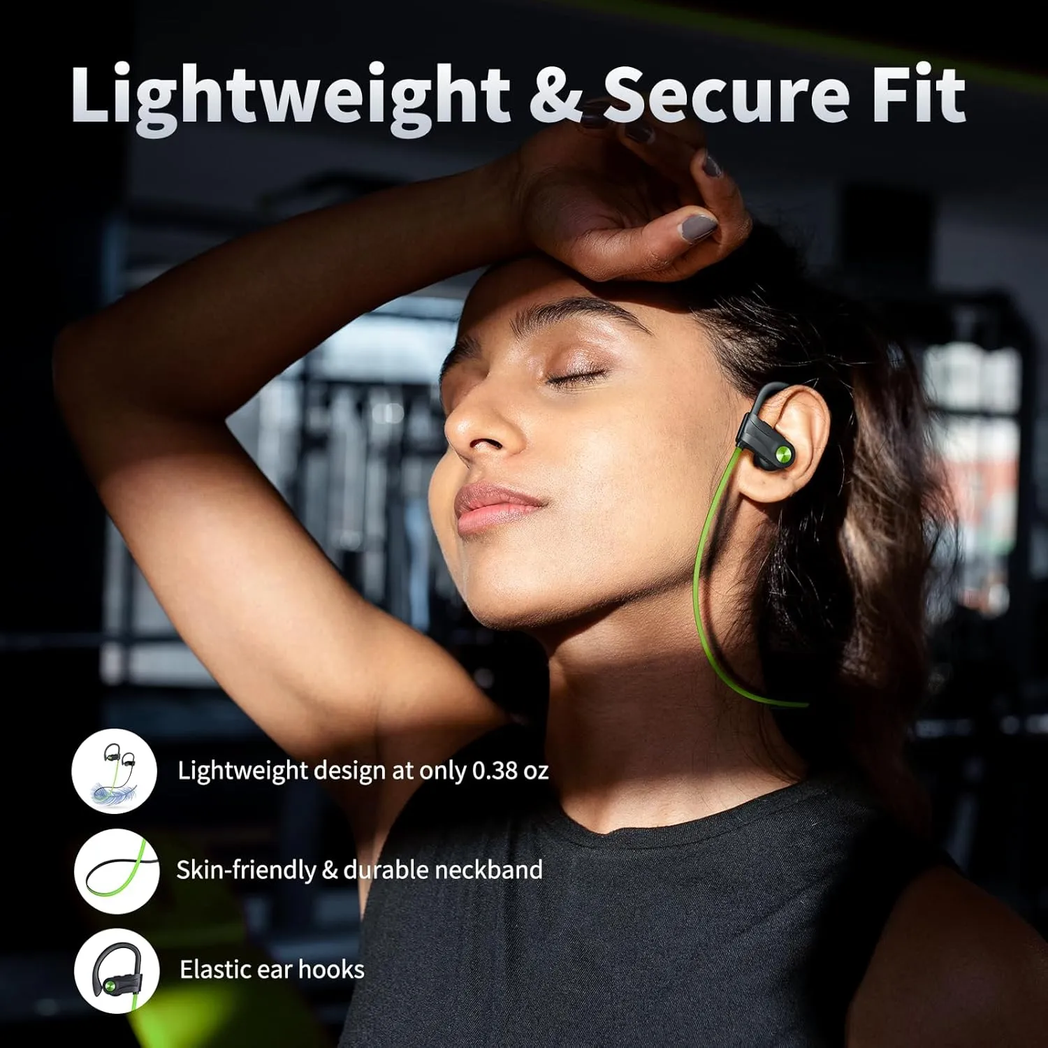 Bluetooth Headphones, Wireless Earbuds IPX7 Waterproof Bluetooth 5.3 Headphones with 16Hrs Playtime Stereo Bass Headsets with Mic Running Headsets with Earhooks for Sports Running Workout