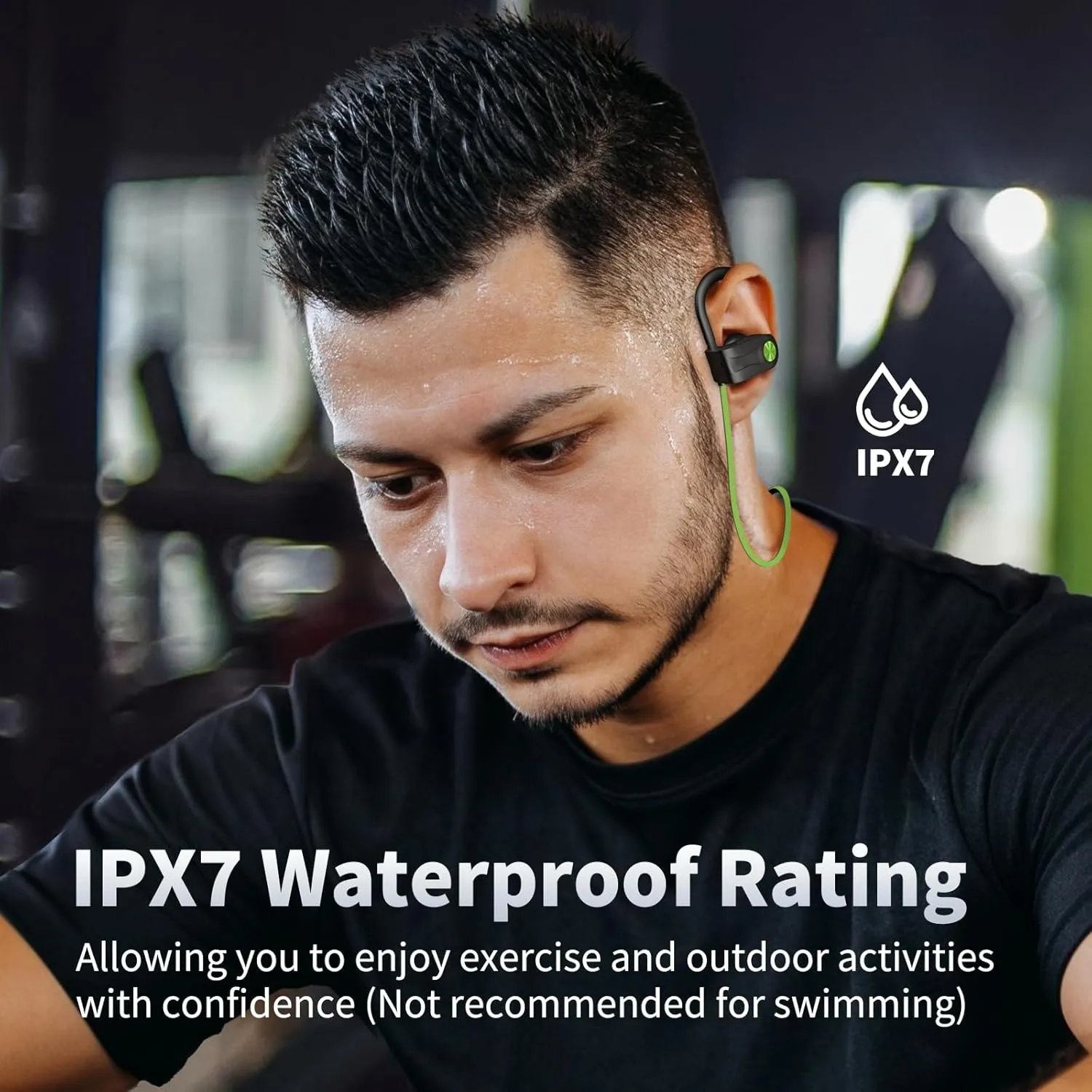 Bluetooth Headphones, Wireless Earbuds IPX7 Waterproof Bluetooth 5.3 Headphones with 16Hrs Playtime Stereo Bass Headsets with Mic Running Headsets with Earhooks for Sports Running Workout