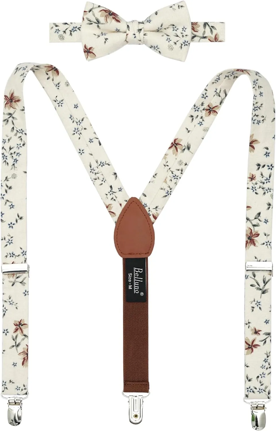 Boys' Floral Suspenders and Bow Tie Set, Pre-Tied Cotton Bowtie for Kids from Toddlers to Teens