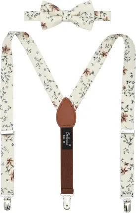 Boys' Floral Suspenders and Bow Tie Set, Pre-Tied Cotton Bowtie for Kids from Toddlers to Teens