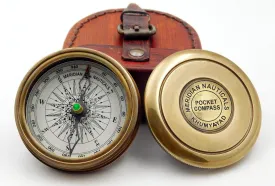 Brass Hand Made Fully Functional Compass with Leather Case & Robert Frost Poem Engraved