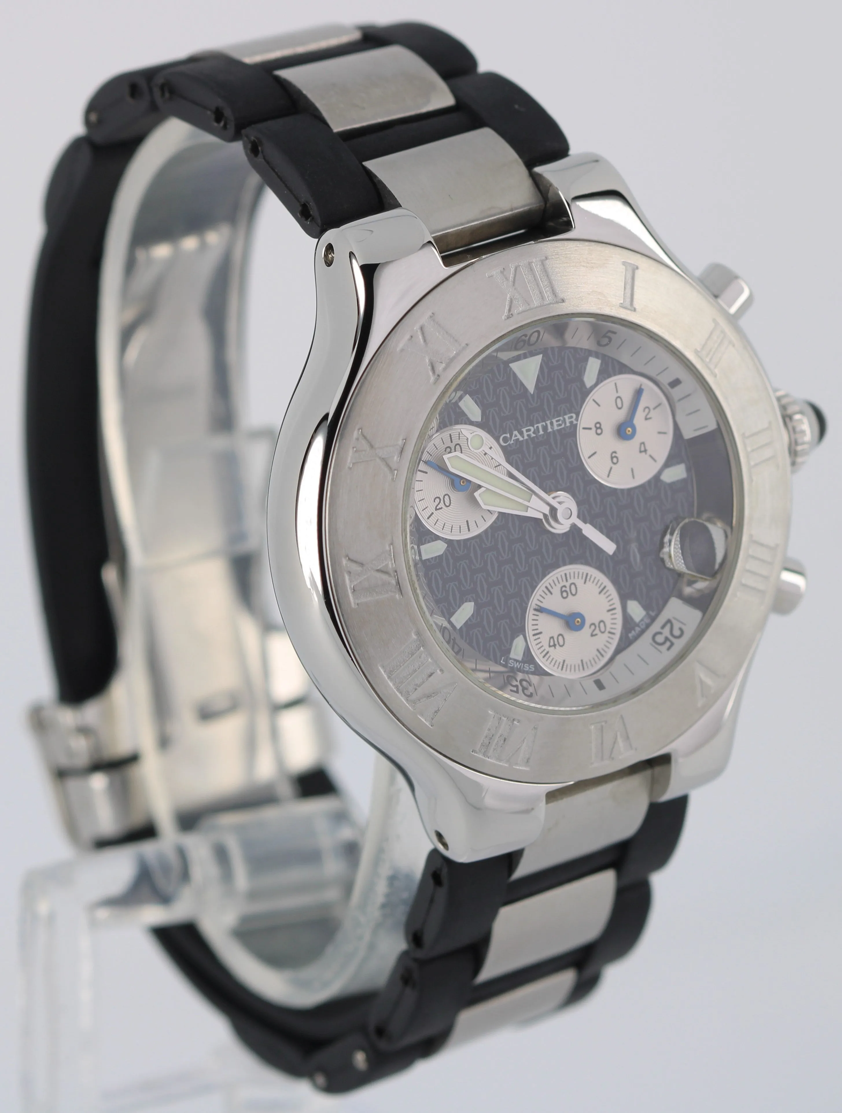 Cartier 21 Chronoscaph Chronograph Quartz Black 38mm Stainless Steel 2424 Watch