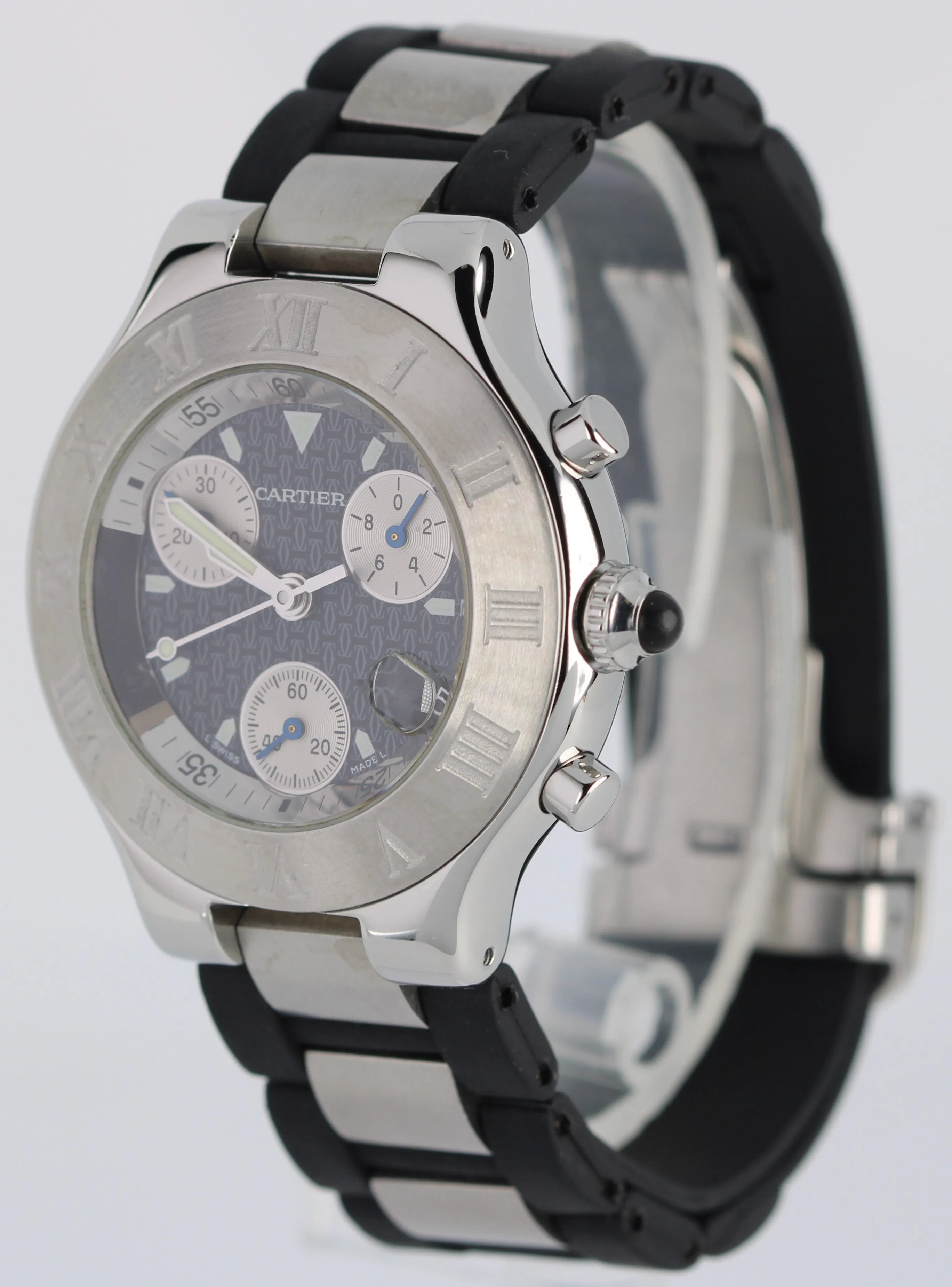 Cartier 21 Chronoscaph Chronograph Quartz Black 38mm Stainless Steel 2424 Watch