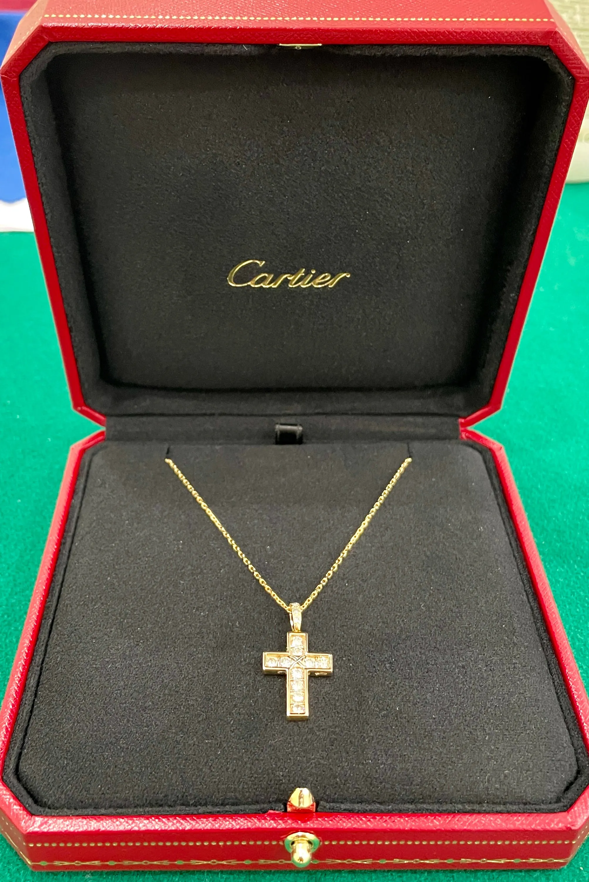 Cartier Diamond Cross Pendant Necklace Adjustable