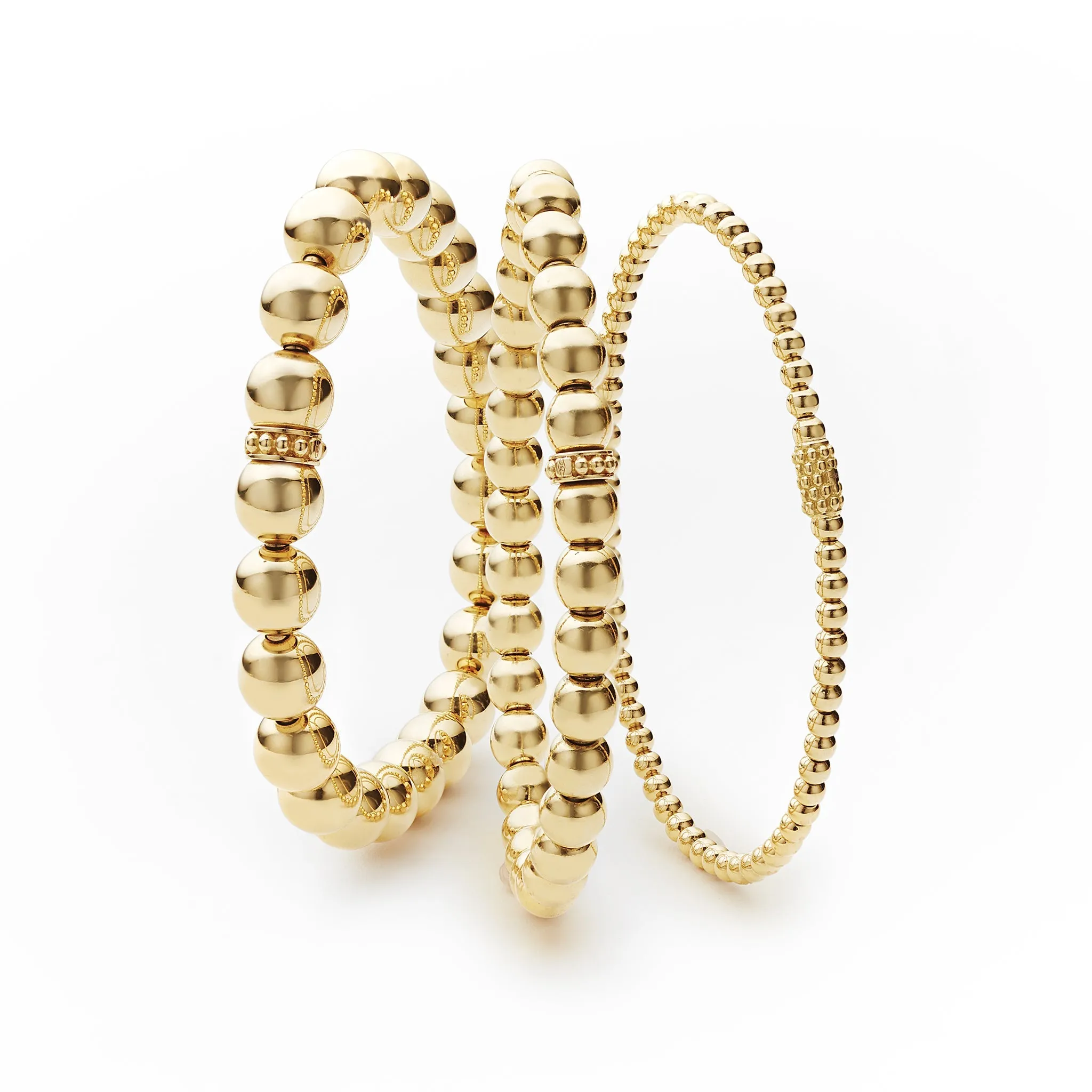Caviar Gold 18K Gold Stretch Bead Bracelet Trio