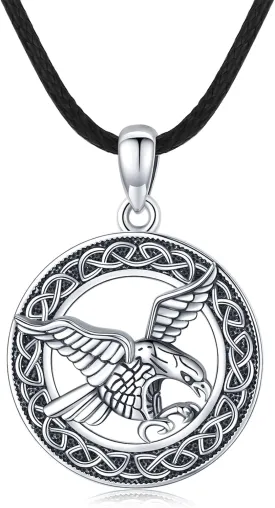 Celtic Eagle Necklace for Men Animal Necklace S925 Sterling Silver Eagle Pendant Eagle Charms Celtic Jewelry Gifts for Men Wowen