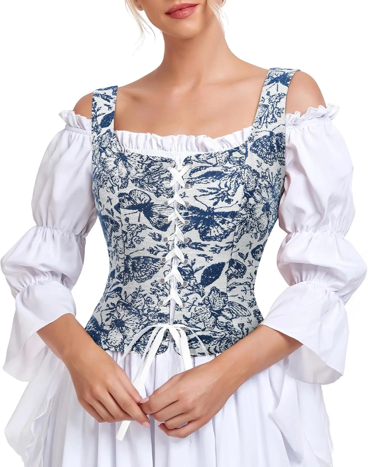 Century Star Renaissance Corset Costume Women Pirate Medieval Viking Floral Top Ren Faire Vest Victorian Plus Size Bodice