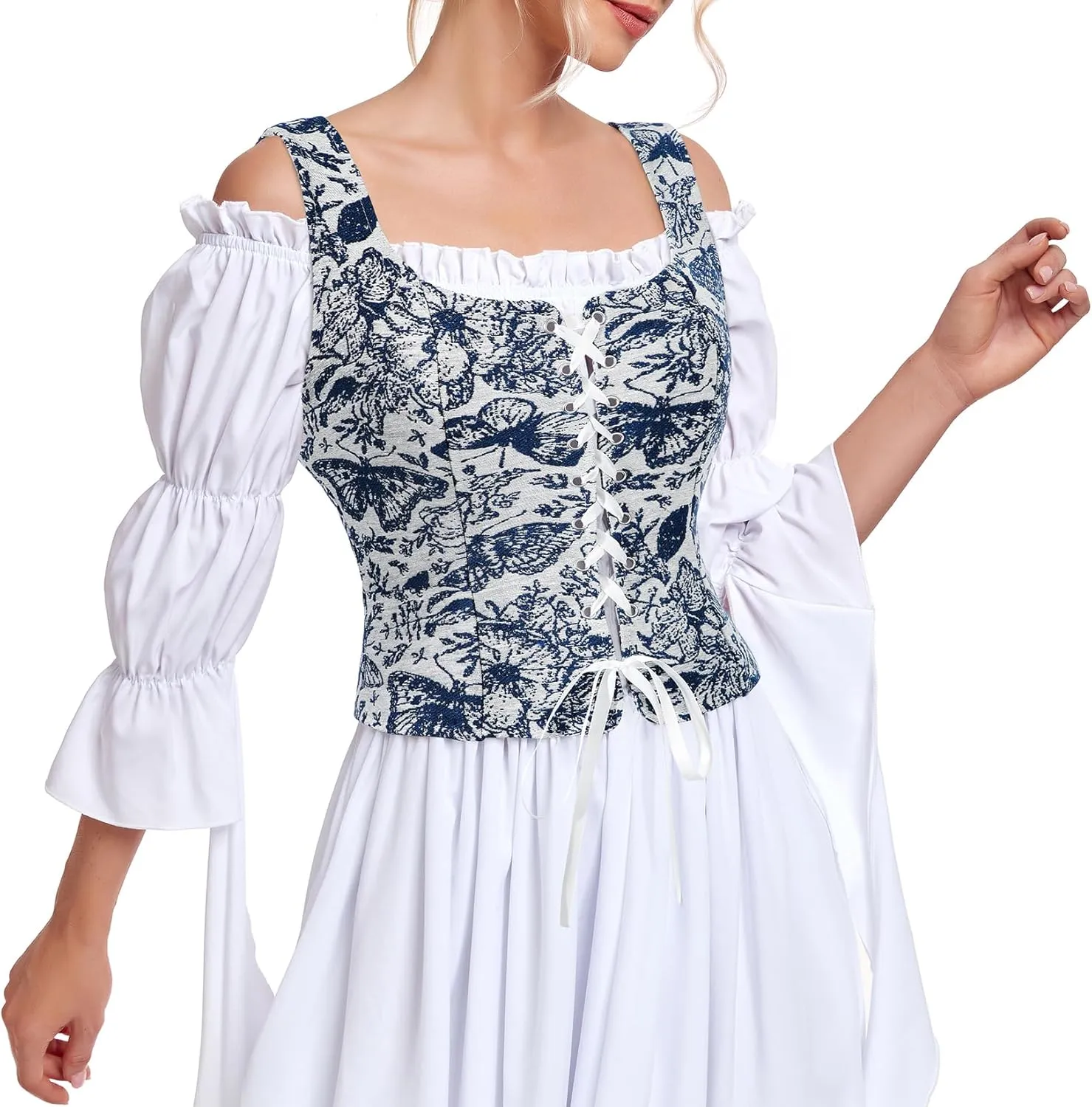 Century Star Renaissance Corset Costume Women Pirate Medieval Viking Floral Top Ren Faire Vest Victorian Plus Size Bodice