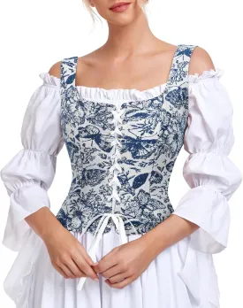 Century Star Renaissance Corset Costume Women Pirate Medieval Viking Floral Top Ren Faire Vest Victorian Plus Size Bodice