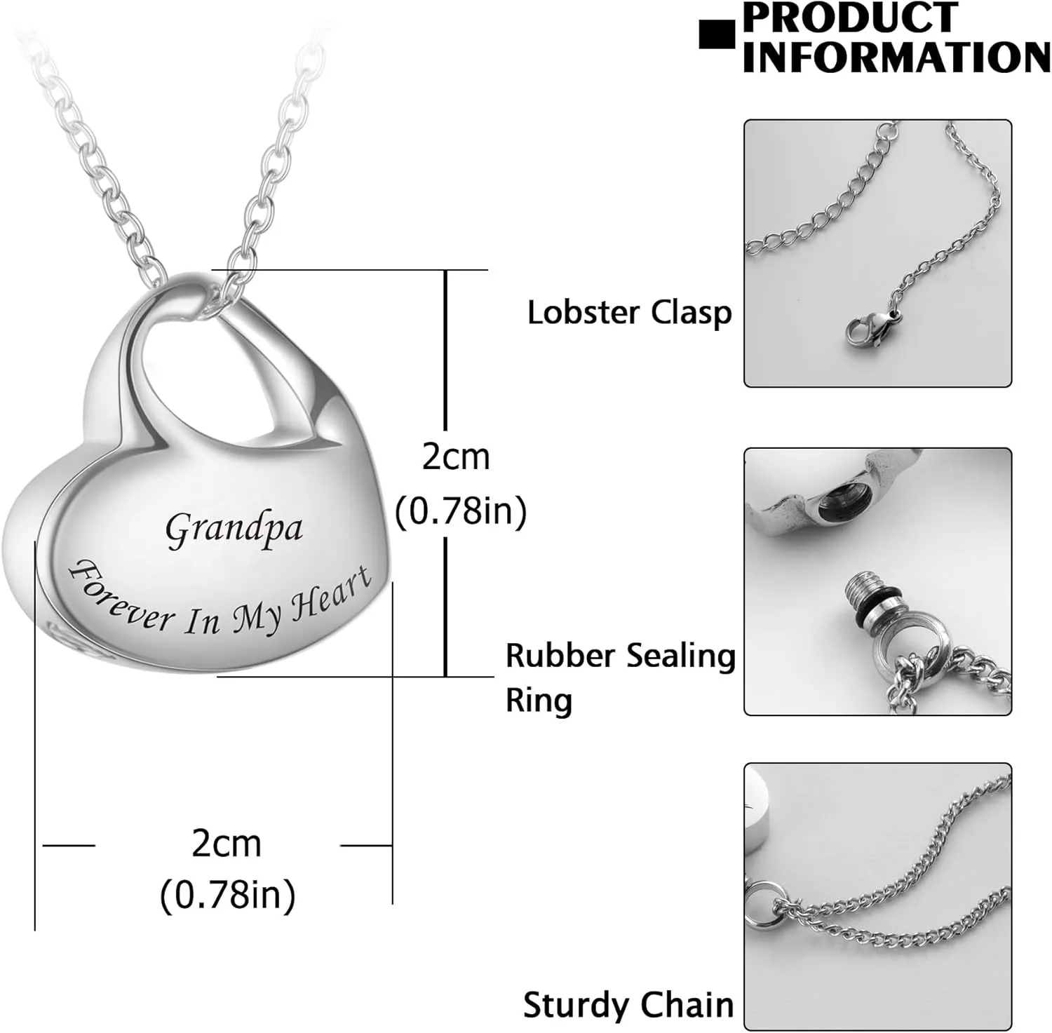 Cremation Jewelry for Ashes Heart Urn Necklaces for Ashes, Locket Necklace for Ashes Memorial Urn Jewelry Waterproof Keepsake Pendant with Funnel Kit & Bag
