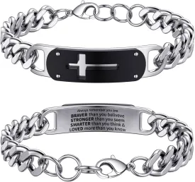 Cross Bracelet for Men Boys, Stainless Steel Cuban Cross Chain Link Bracelets Bible Verse Christian Cool Jewelry Graduation Gifts for Kids Teen Boy 7.5-8.5 Inches
