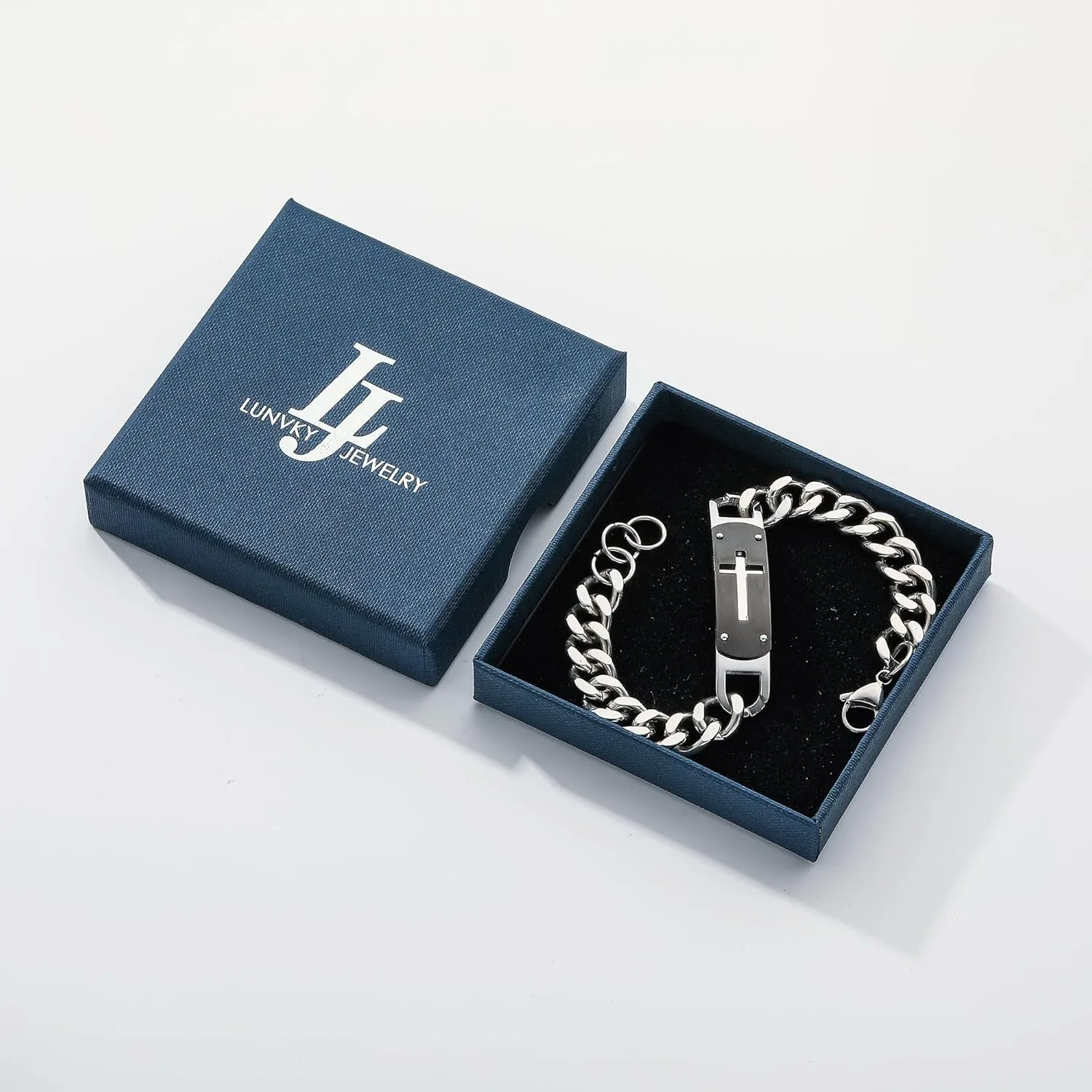 Cross Bracelet for Men Boys, Stainless Steel Cuban Cross Chain Link Bracelets Bible Verse Christian Cool Jewelry Graduation Gifts for Kids Teen Boy 7.5-8.5 Inches