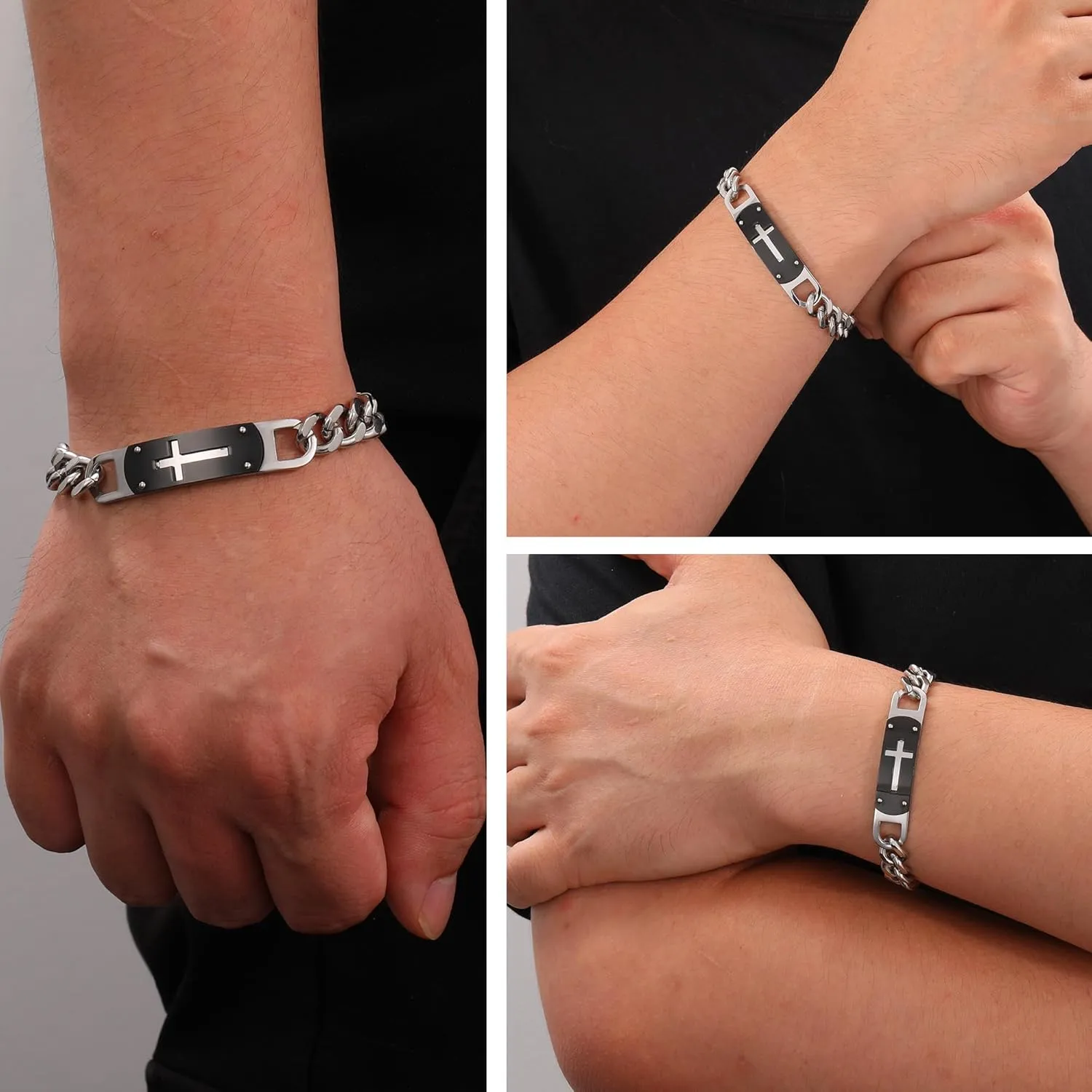 Cross Bracelet for Men Boys, Stainless Steel Cuban Cross Chain Link Bracelets Bible Verse Christian Cool Jewelry Graduation Gifts for Kids Teen Boy 7.5-8.5 Inches