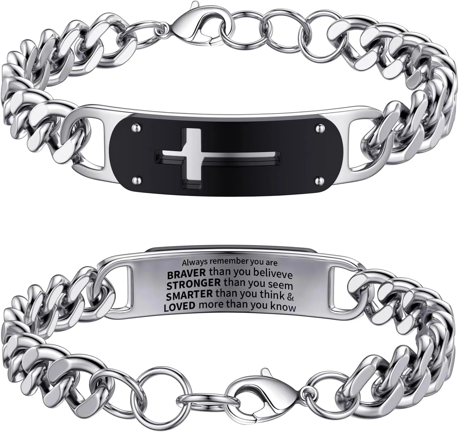 Cross Bracelet for Men Boys, Stainless Steel Cuban Cross Chain Link Bracelets Bible Verse Christian Cool Jewelry Graduation Gifts for Kids Teen Boy 7.5-8.5 Inches
