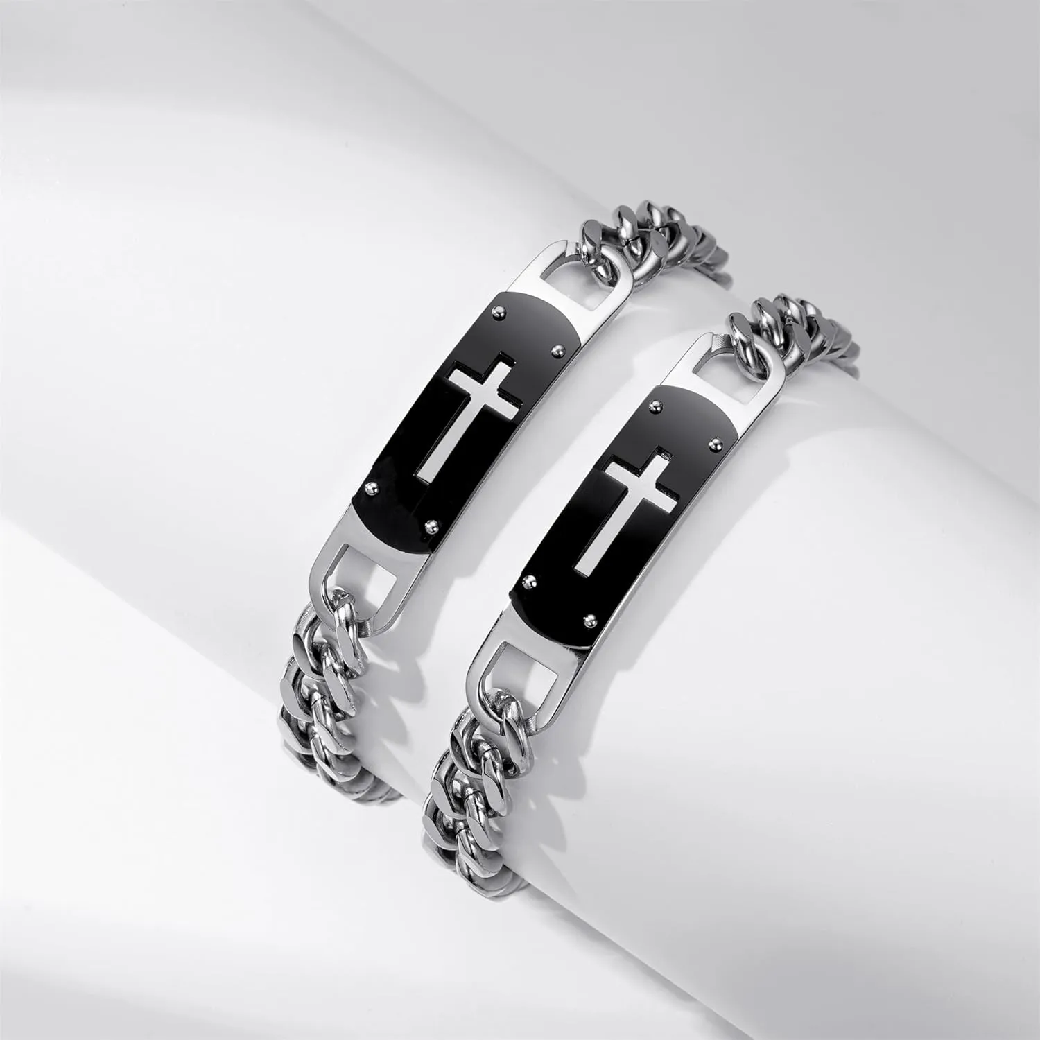 Cross Bracelet for Men Boys, Stainless Steel Cuban Cross Chain Link Bracelets Bible Verse Christian Cool Jewelry Graduation Gifts for Kids Teen Boy 7.5-8.5 Inches