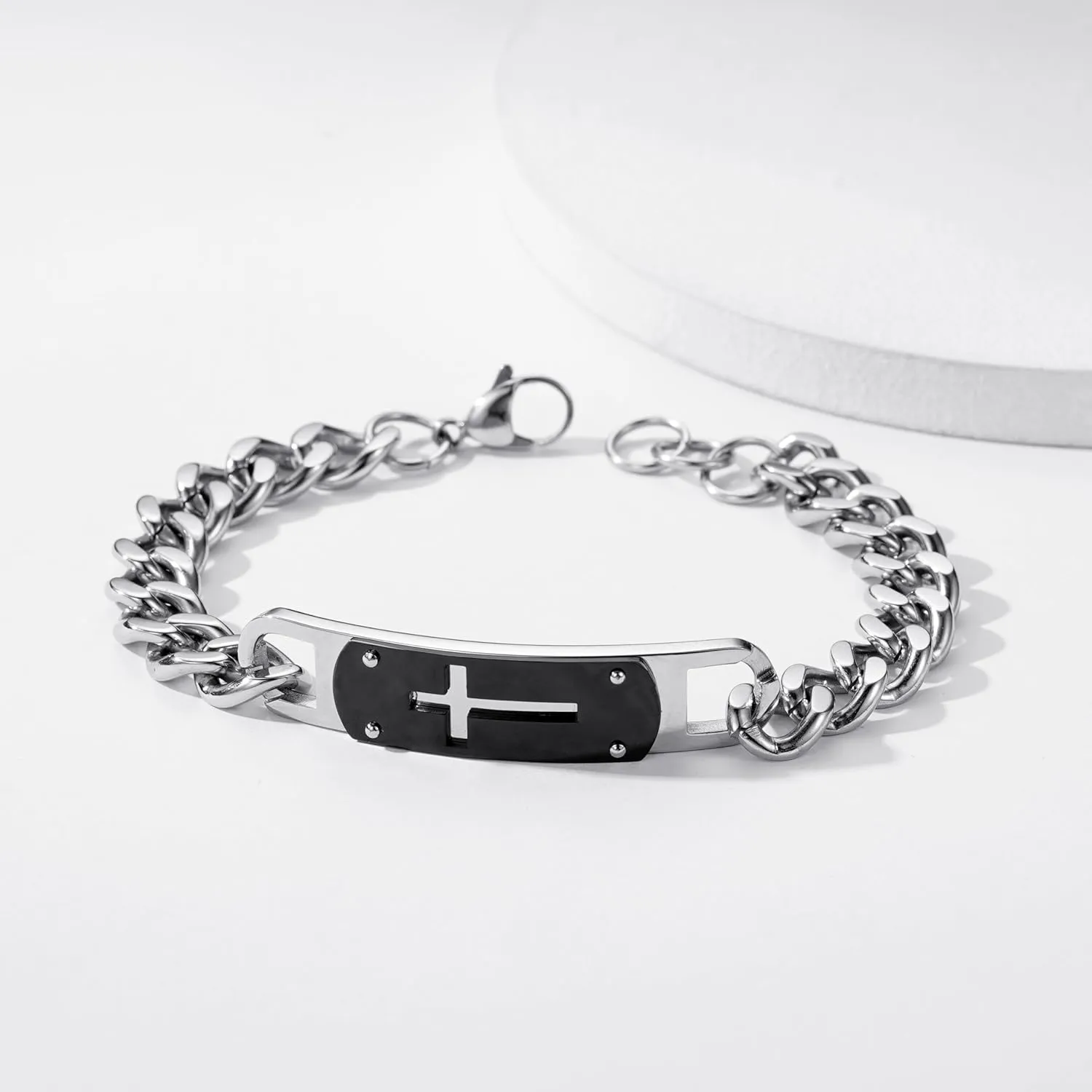 Cross Bracelet for Men Boys, Stainless Steel Cuban Cross Chain Link Bracelets Bible Verse Christian Cool Jewelry Graduation Gifts for Kids Teen Boy 7.5-8.5 Inches