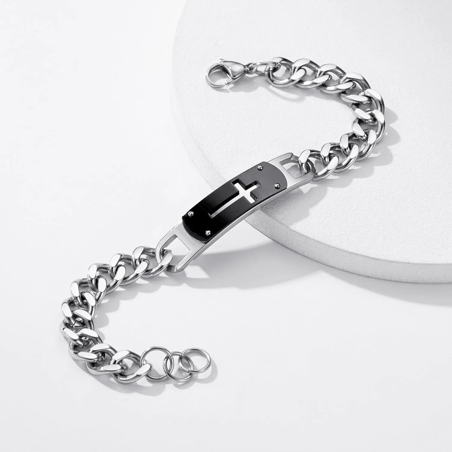 Cross Bracelet for Men Boys, Stainless Steel Cuban Cross Chain Link Bracelets Bible Verse Christian Cool Jewelry Graduation Gifts for Kids Teen Boy 7.5-8.5 Inches