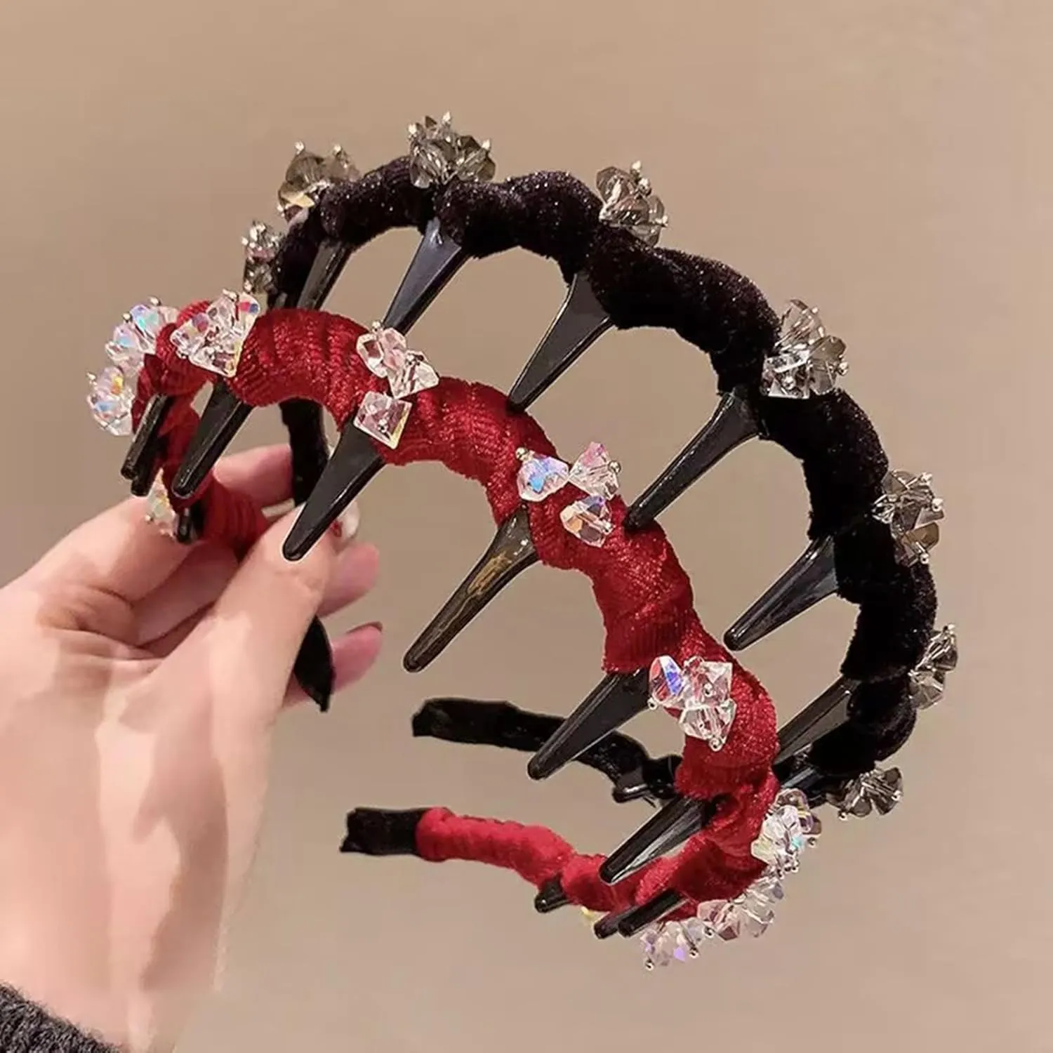 Crystal Rhinestone Headband for Women, 1 Pcs Black Fashionable Headband Non Slip Head Bands for Hair Accessories, Holiday Costume, Christmas
