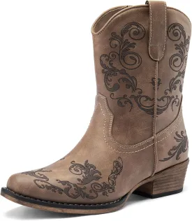 DREAM PAIRS Women's Cowboy Cowgirl Western Ankle Boots Low Chunky Heels Square Toe Fall Short Booties Shoes
