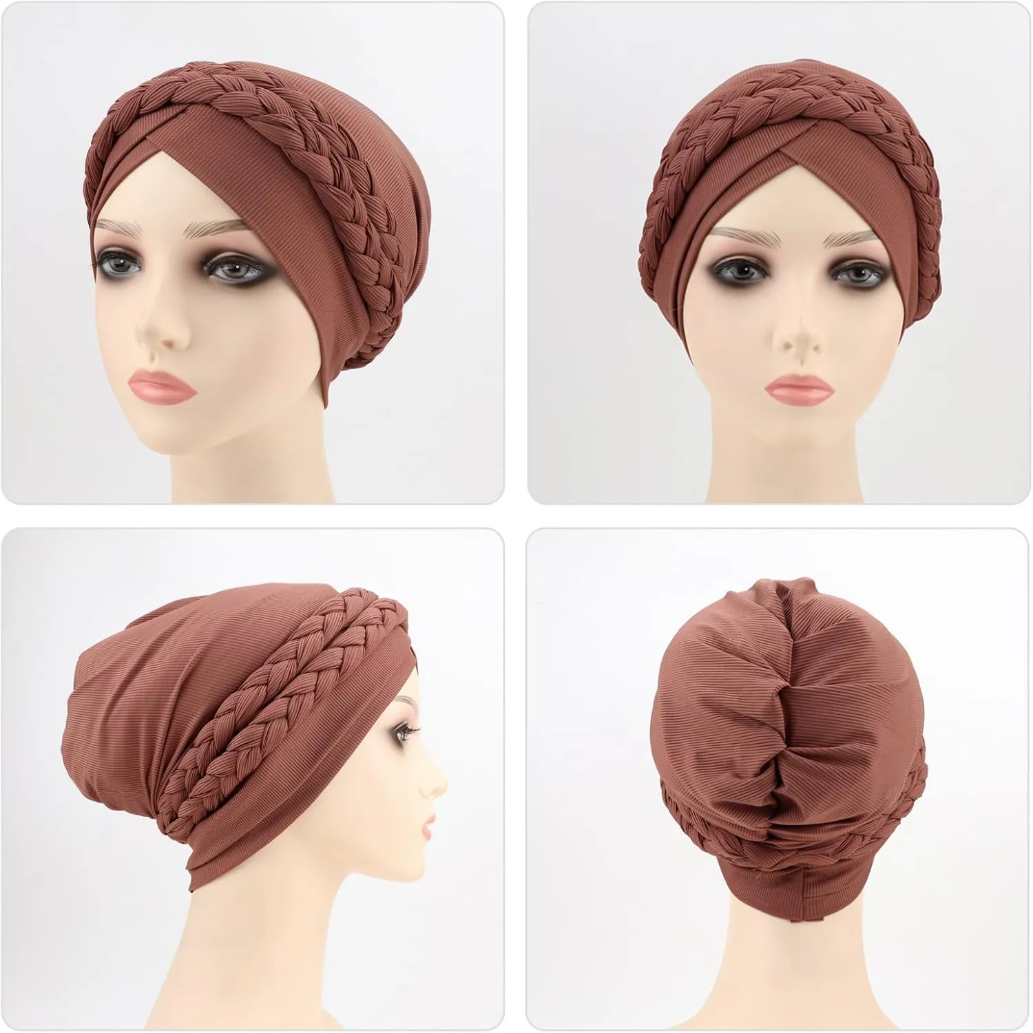 DRESHOW African Women Turban Caps Beanie Twist Headscarf Pre-Tied Double Twisted Braid Hair Cover Wrap Hat Chemo Cancer Cap