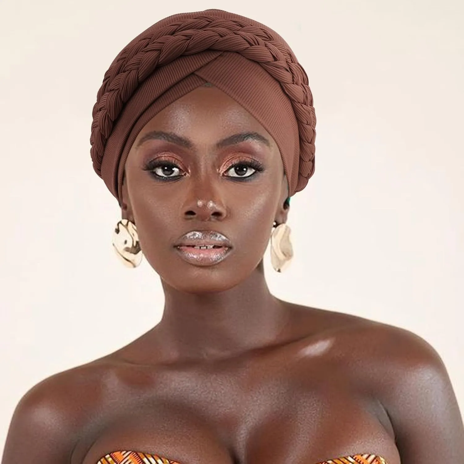 DRESHOW African Women Turban Caps Beanie Twist Headscarf Pre-Tied Double Twisted Braid Hair Cover Wrap Hat Chemo Cancer Cap