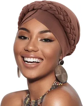 DRESHOW African Women Turban Caps Beanie Twist Headscarf Pre-Tied Double Twisted Braid Hair Cover Wrap Hat Chemo Cancer Cap