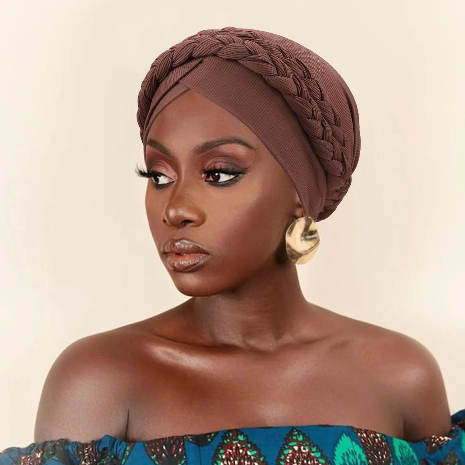 DRESHOW African Women Turban Caps Beanie Twist Headscarf Pre-Tied Double Twisted Braid Hair Cover Wrap Hat Chemo Cancer Cap