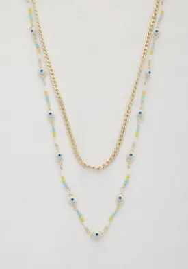 Eye Bead Curb Link Layered Necklace