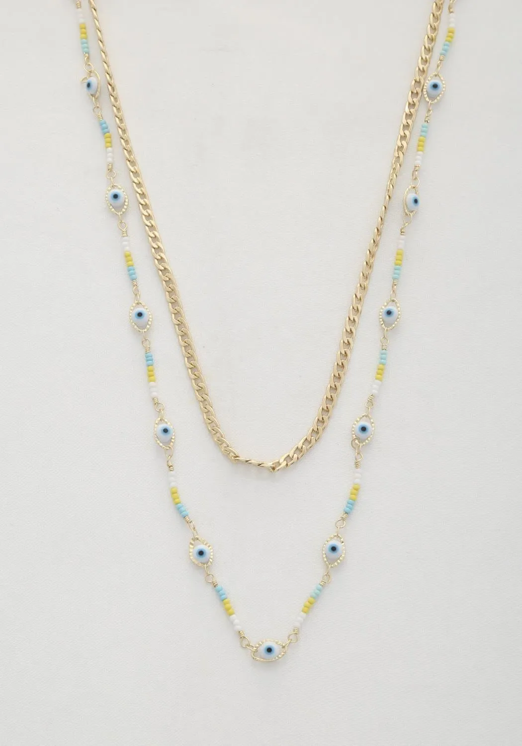 Eye Bead Curb Link Layered Necklace