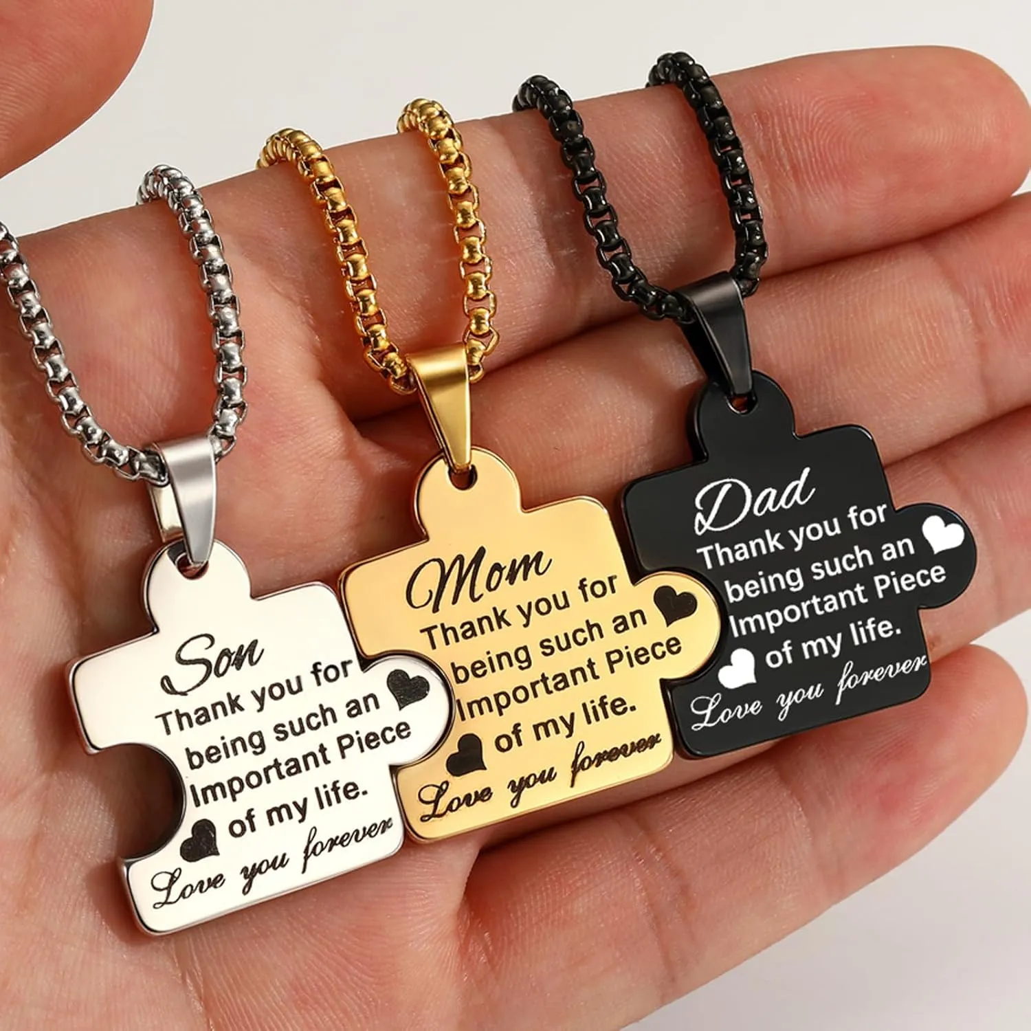Father's Day Gifts Necklace for Men Women Puzzle Piece Necklace Stainless Steel Adjustable 22'' 2'' Chains Jewelry Gift for Dad Mom Family
