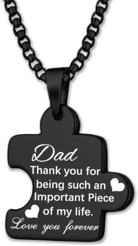 Father's Day Gifts Necklace for Men Women Puzzle Piece Necklace Stainless Steel Adjustable 22'' 2'' Chains Jewelry Gift for Dad Mom Family